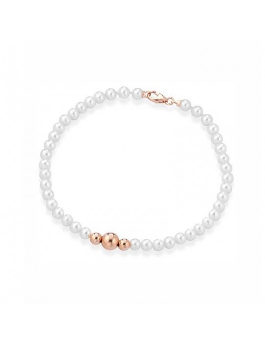 Bracciale Lelune - Young con Perle Coltivate 4.5-5 mm e Sfere in Oro Rosa 18 Carati - LLBR290.4