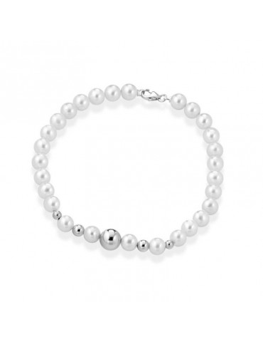 Bracciale Lelune - Young con Perle Coltivate 5.5-6 mm e Sfere in Oro Bianco 18 Carati - LLBR294