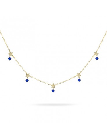 Girocollo Rue Des Mille-Essence-Gold-5 Stelle-Zirconi Blu-GRZ0245STEAU