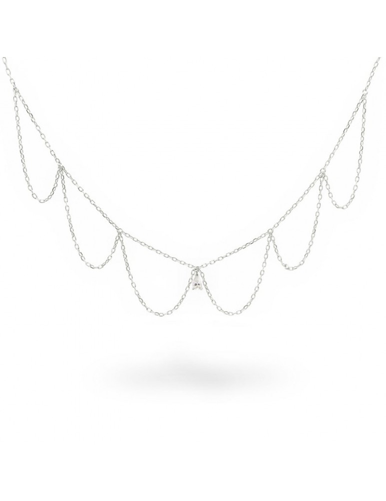 Rue Des Mille Choker-Cleo-Silver-Lace Chain-Pearl-GRZ026M2RH
