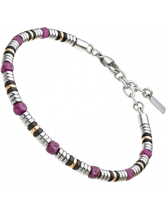 Zancan Bracelet - Hi-Teck-316L Steel-Faceted Red Agate-UHB134