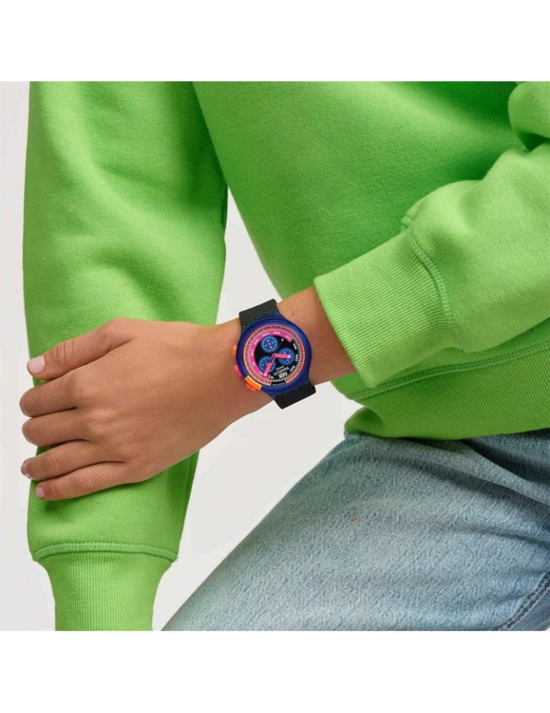 Orologio Swatch - Party to The Max - Cronografo-Nero-47mm-Blu-SB06N102