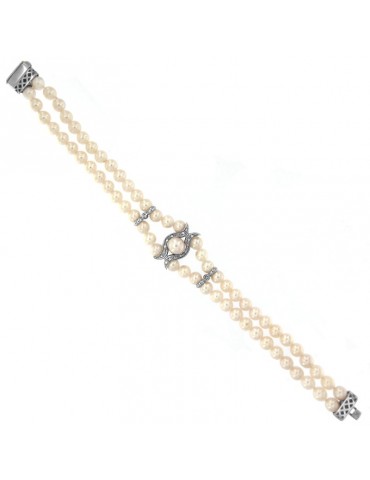 Bracciale Nimei - Oro Bianco - Filo di Perle Akoya - Diamanti - PBR165 2