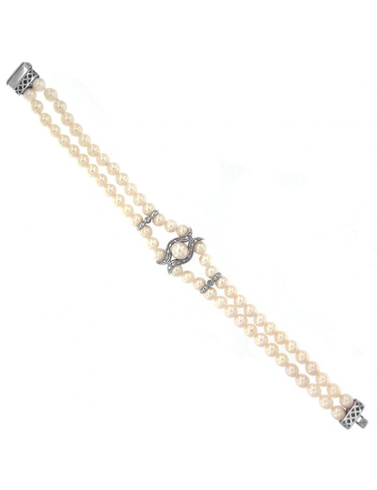 Bracciale Nimei - Oro Bianco - Filo di Perle Akoya - Diamanti - PBR165