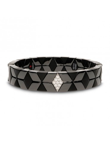 Roberto Demeglio Bracelet - Cube in Polished and Satin Black Ceramic with 0.20 ct White Diamonds - 0