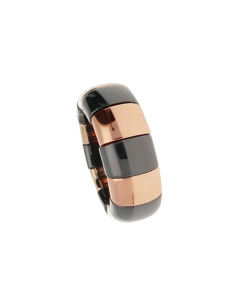 Anello Roberto Demeglio - Aura in Ceramica Dorata Rosa e Nera Lucida - AUGC1R1N