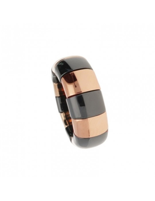 Anello Roberto Demeglio - Aura in Ceramica Dorata Rosa e Nera Lucida - AUGC1R1N