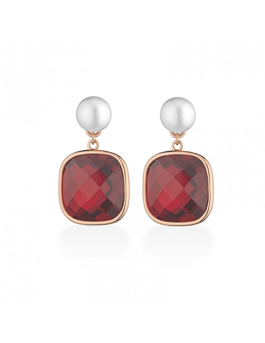 Orecchini Lelune Glamour - Carmen Pendenti - Argento 925% Rosato - Perle Freshwater - Cristalli Rossi - LGEA594.1