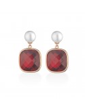 Lelune Glamour Earrings - Carmen Pendants in 925% Rose Silver with Freshwater Pearls and Red Crystals - 0