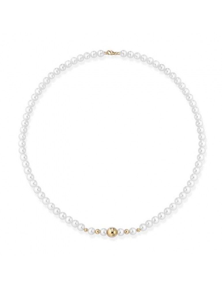 Lelune Necklace - Young with 5.5-6 mm Cultured Pearls and 18K Yellow Gold Spheres - 0