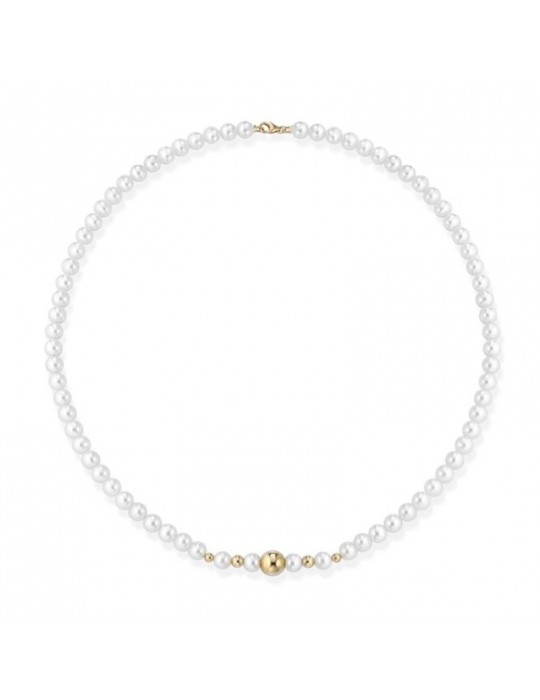 Lelune Necklace - Young with 5.5-6 mm Cultured Pearls and 18K Yellow Gold Spheres - 0