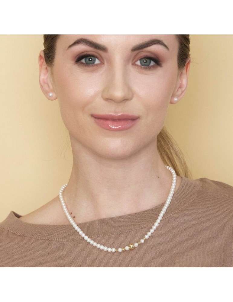 Lelune Necklace - Young with 5.5-6 mm Cultured Pearls and 18K Yellow Gold Spheres - 0
