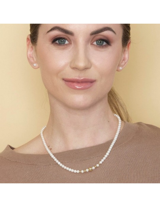 Lelune Necklace - Young with 5.5-6 mm Cultured Pearls and 18K Yellow Gold Spheres - 0