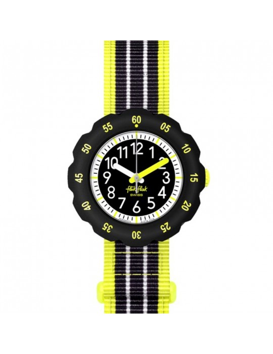 Orologio Flik Flak - Loop in Neon - 35mm - Nero - Giallo Fluo-ZFPSP073
