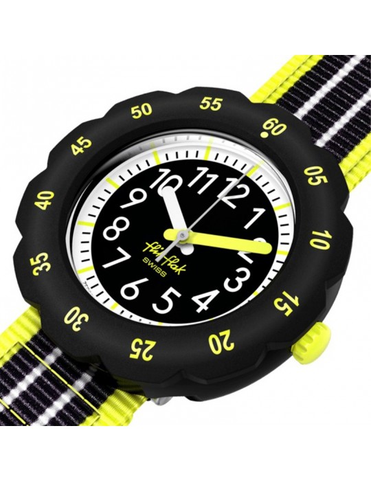 Orologio Flik Flak - Loop in Neon - 35mm - Nero - Giallo Fluo-ZFPSP073