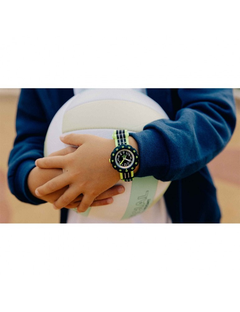 Orologio Flik Flak - Loop in Neon - 35mm - Nero - Giallo Fluo-ZFPSP073