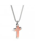 Zancan Necklace - Hi-Teck - 316L Steel - Pink PVD Cross - Zircon - EHC212