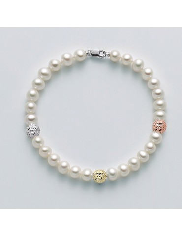 Bracciale Miluna - Filo di Perle Bianche - Boule Sfaccettata - PBR2838