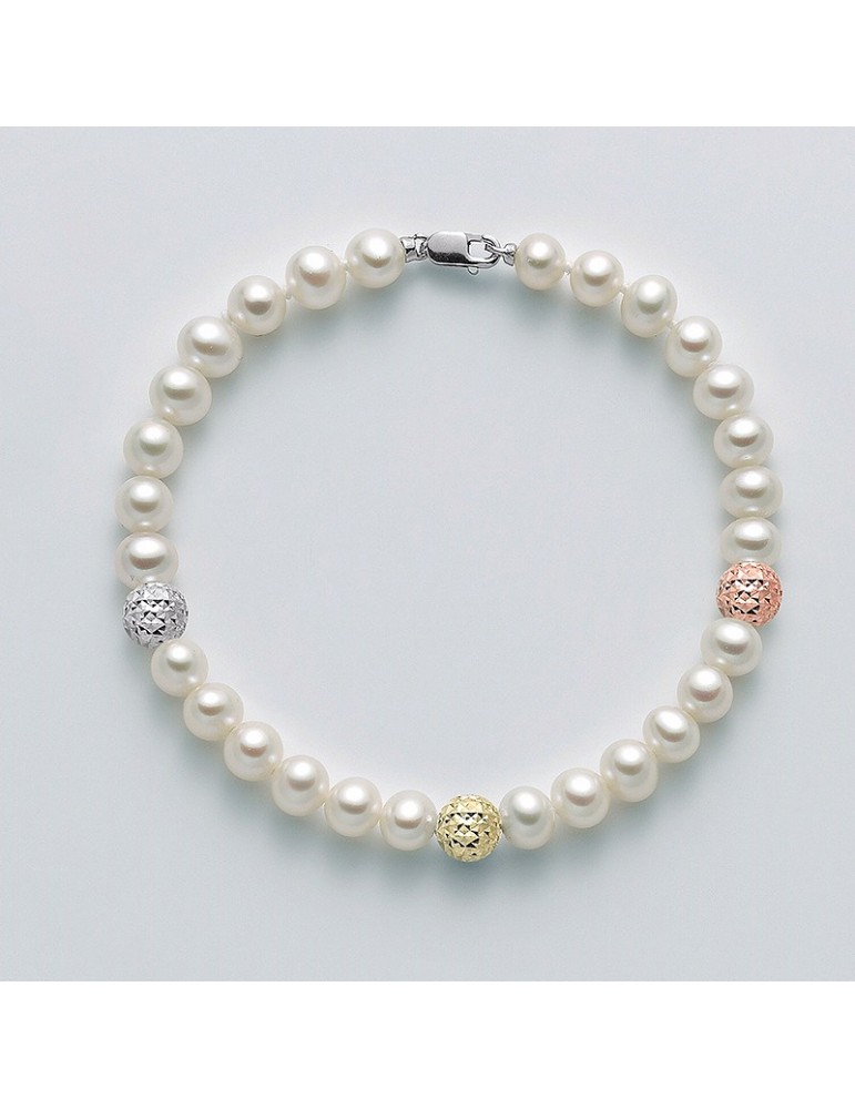 Bracciale Miluna - Filo di Perle Bianche - Boule Sfaccettata - PBR2838