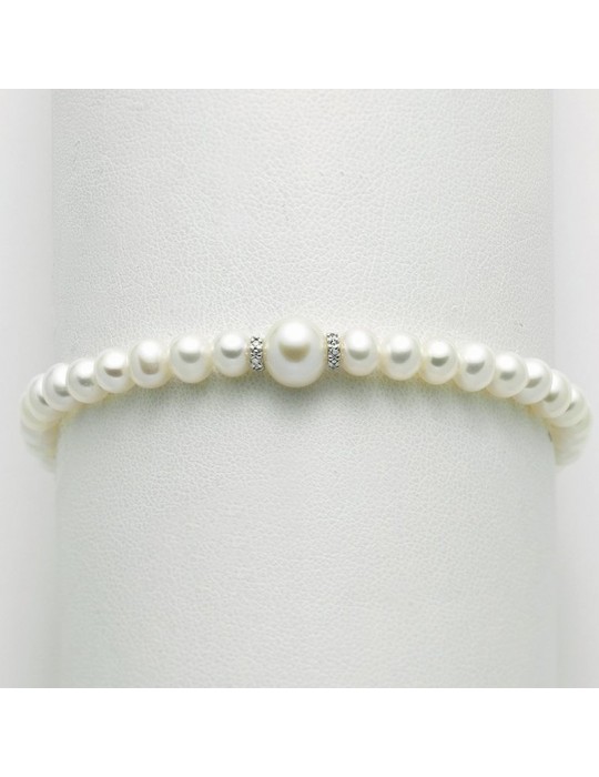 Miluna Woman's Bracelet - in White Gold with Pearls and Diamonds - 0
