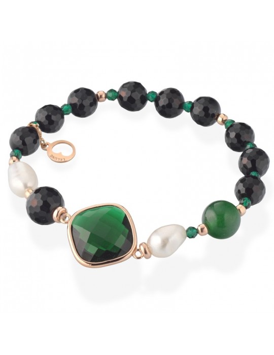 Bracciale Lelune Glamour - Carmen - Giada Verde - Agata Nera-LGBR593.2