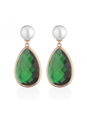 Orecchini Lelune Glamour - Pendenti - Perle -Cristalli Verdi-LGEA590.2