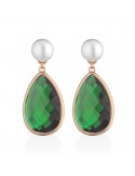 Orecchini Lelune Glamour - Pendenti - Perle -Cristalli Verdi-LGEA590.2
