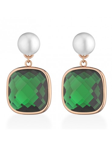 Lelune Glamor Earrings-Carmen-Pearls-Squared Green Crystals-LGEA594.2