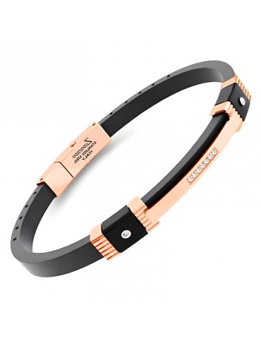 Zancan Bracelet - Hi-Teck - Black Silicone - Rose Gold-Crystals-EHB420