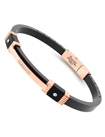 Zancan Bracelet - Hi-Teck - Black Silicone - Rose Gold-Crystals-EHB420 2