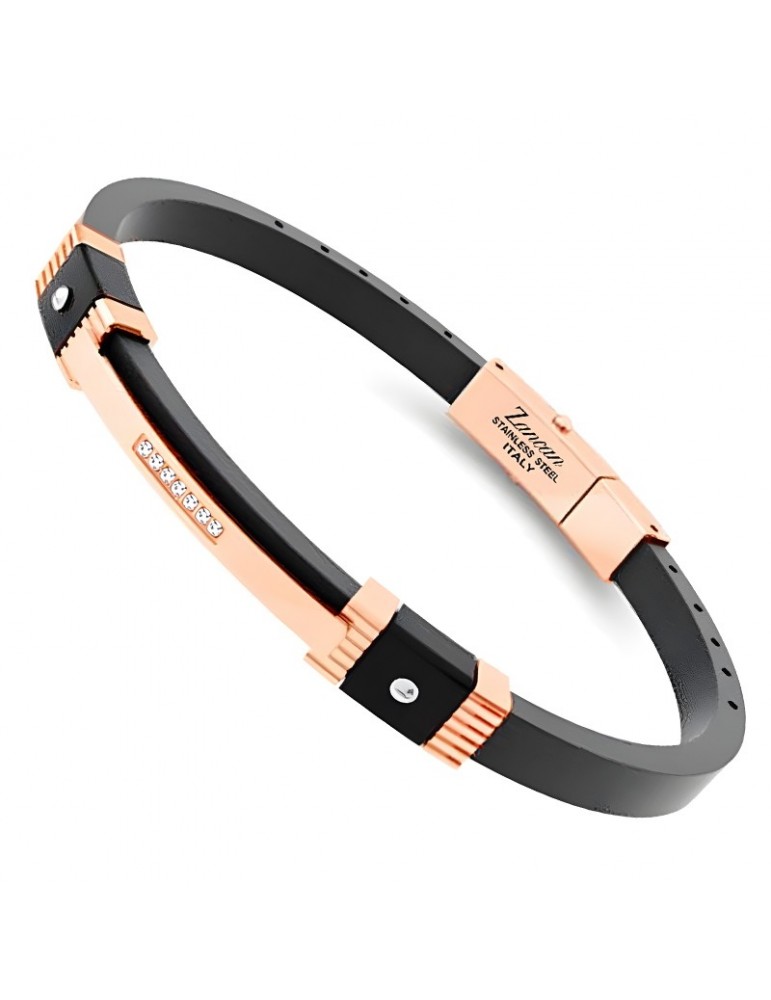 Bracciale Zancan - Hi-Teck - Silicone Nero -Rose Gold-Cristalli-EHB420