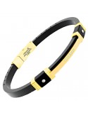 Zancan Bracelet-Hi-Teck-Black Silicone-PVD Gold Plate-Crystals-EHB421