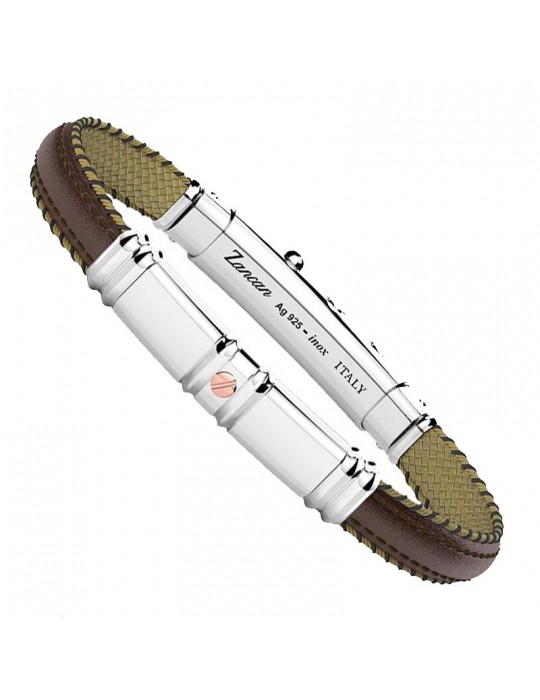 Zancan Bracelet-Spring-Brown Leather-18 Kt Rose Gold Screw-ESB296R-MA