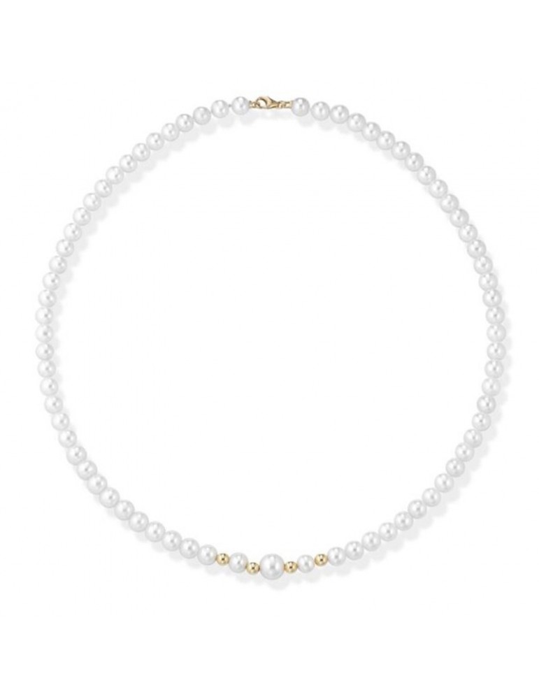 Collana Lelune - Young - Perle Coltivate 5.5-6 mm e Sfere in Oro Giallo 18 Carati - LLNK2932