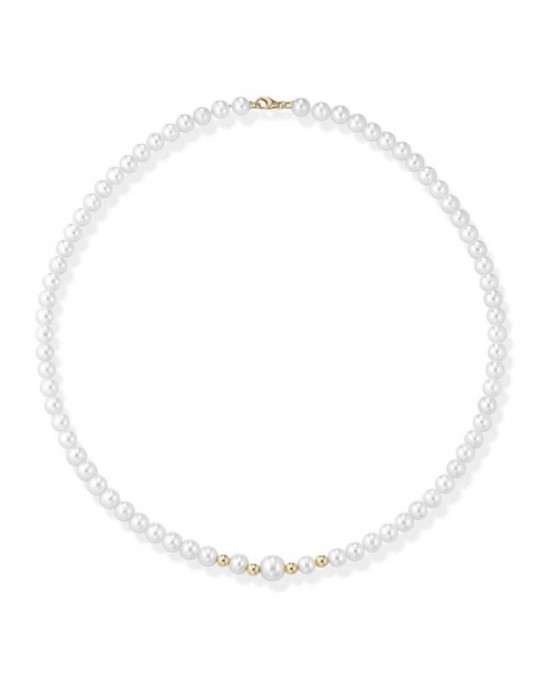 Collana Lelune - Young - Perle Coltivate 5.5-6 mm e Sfere in Oro Giallo 18 Carati - LLNK2932