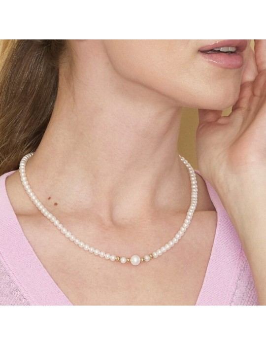 Collana Lelune - Young - Perle Coltivate 5.5-6 mm e Sfere in Oro Giallo 18 Carati - LLNK2932