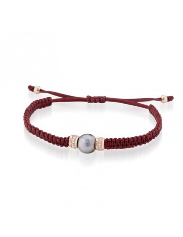 Bracciale Lelune Glamour - Black Moon - Cordino Bordeaux - Perla Tahiti 9-10 mm e Zirconi - LGBR4921
