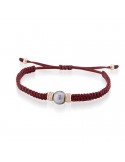 Lelune Glamour Bracelet - Black Moon in Bordeaux Cord with 9-10 mm Tahitian Pearl and Zirconia - 0