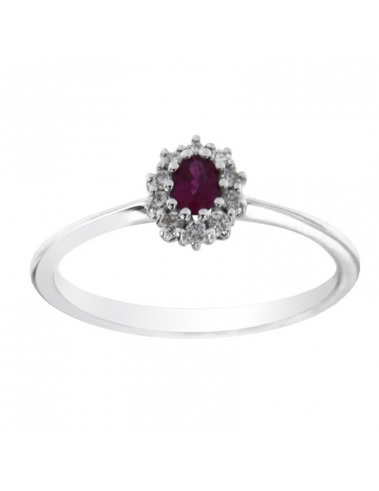 Anello Davite&Delucchi - Rosetta - Oro Bianco 18 carati - Diamanti - Rubino 0,23 ct - AA028996RB