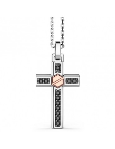 Zancan Necklace - 925% Silver - Cross - 18 Kt Rose Gold Vine-EXC492R