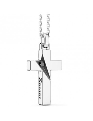 Zancan Necklace-Insignia 925-Silver 925%-Cross and Black Spinel-EXC541 2