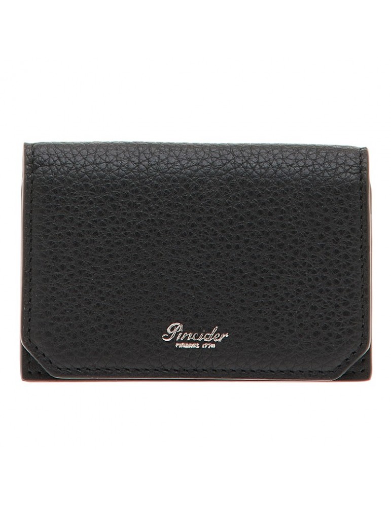 Pineider Card Holder - Tumbled-Black Calfskin-Flap-PAS548056