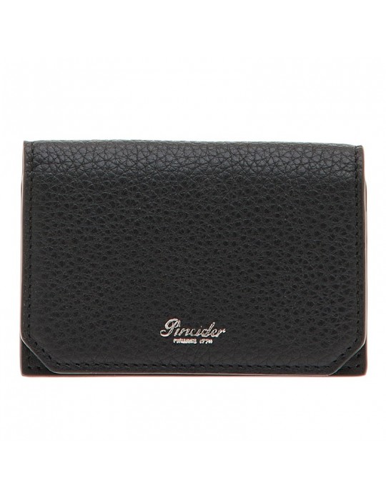 Pineider Card Holder - Tumbled-Black Calfskin-Flap-PAS548056