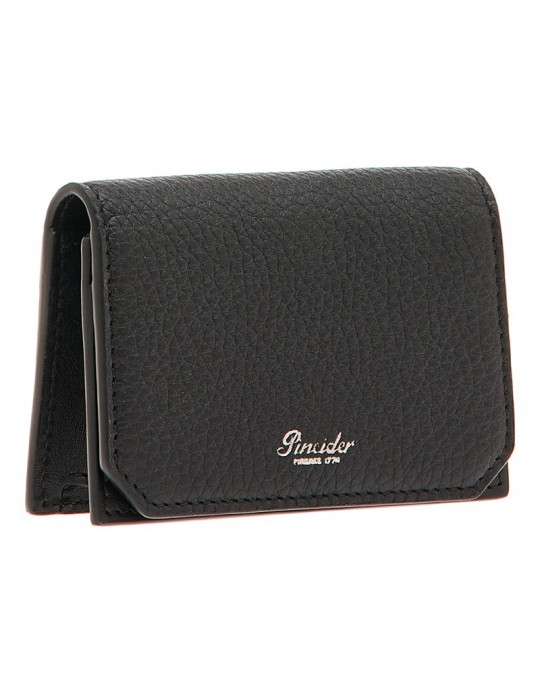 Pineider Card Holder - Tumbled-Black Calfskin-Flap-PAS548056