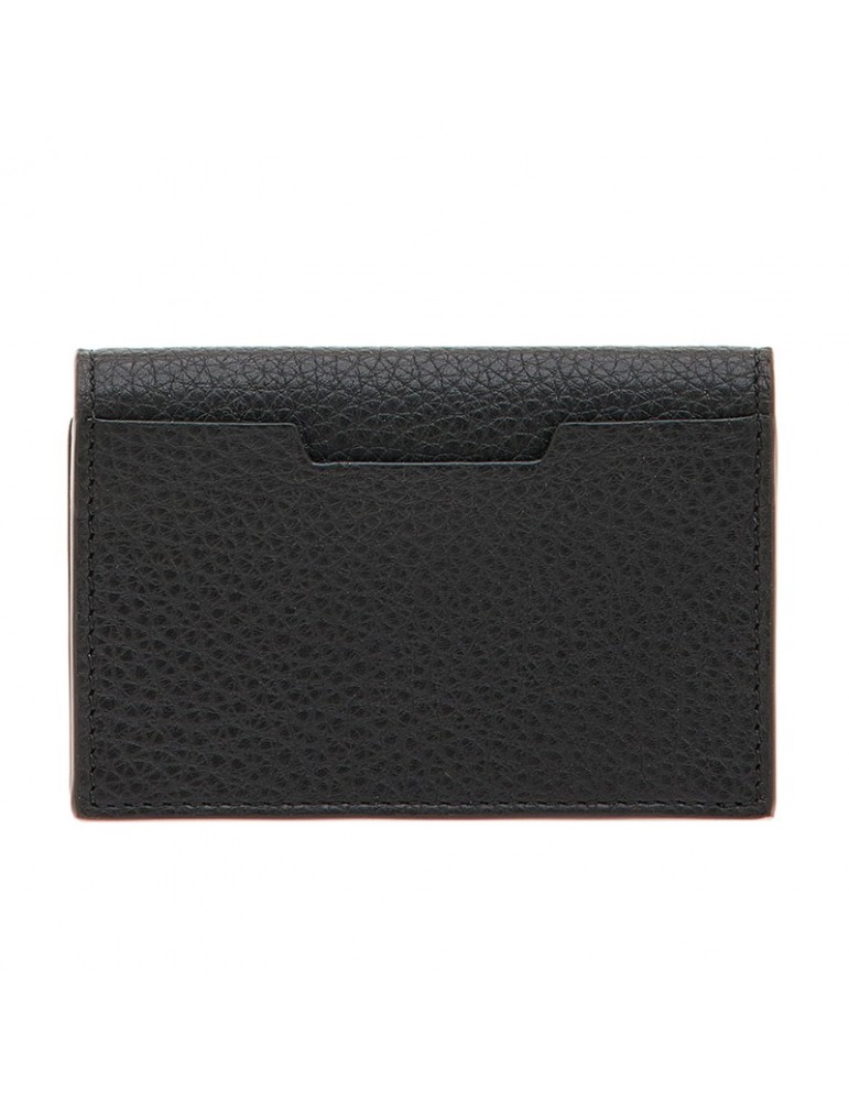 Pineider Card Holder - Tumbled-Black Calfskin-Flap-PAS548056