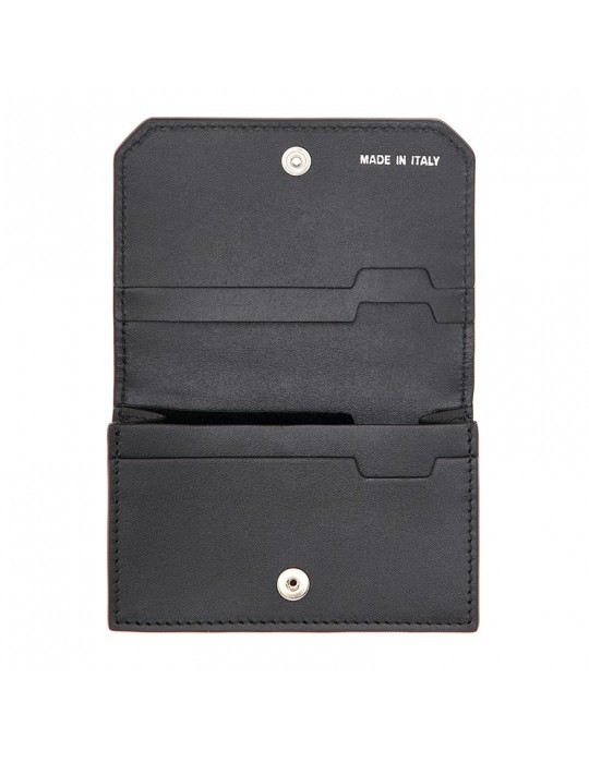 Pineider Card Holder - Tumbled-Black Calfskin-Flap-PAS548056