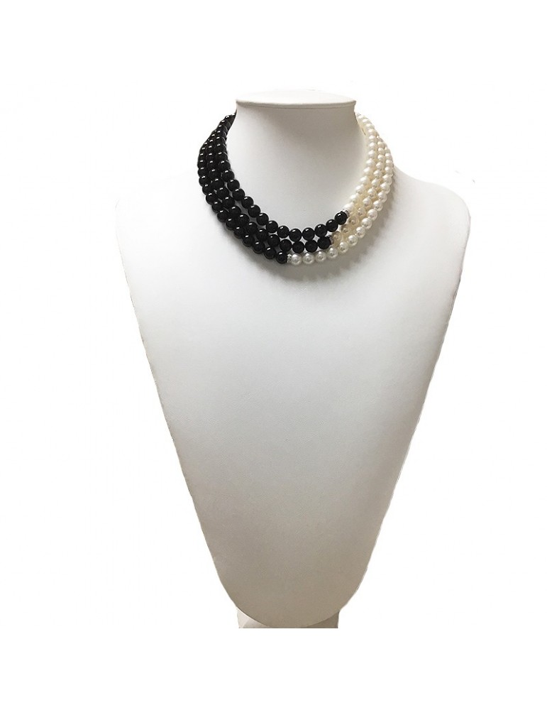 Nimei Woman's Necklace - with Natural Pearls and Black Onyx - 0