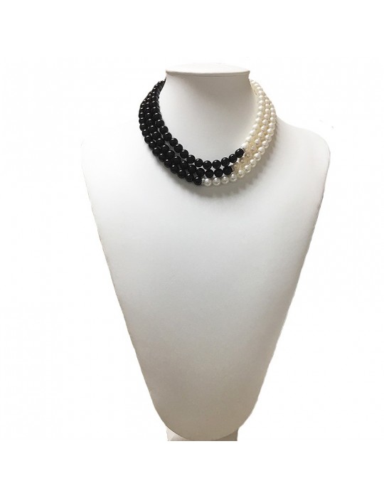Nimei Woman's Necklace - with Natural Pearls and Black Onyx - 0