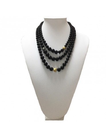 Collana Nimei  - Onice Nero - Perla Tahiti - Sfere -Oro Giallo-PCL1111