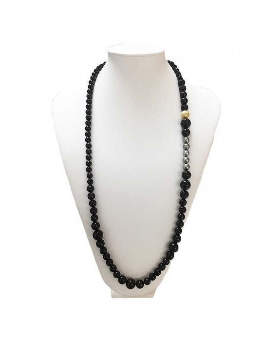 Nimei Woman's Necklace - with Black Onyx, Tahitian Pearls and 18k Yellow Gold - 0
